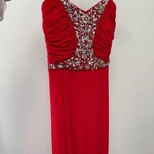 Red Strapless Prom Dress
